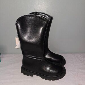 SSTX Children's Boots in Black, Knee High with Pearls and Bowtie, Size 36, New